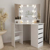 Corner Dressing Table with LED Lights Vanity Makeup Desk with Mirror & 5 Drawers