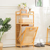 Free Standing Clothes Storage Basket Rack Bamboo Wooden Organizer Corner Hampers