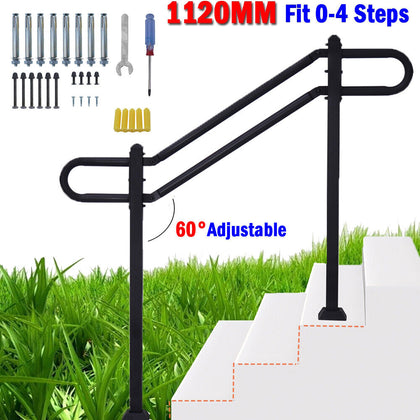 1120MM Iron Handrail Adjustable Metal Stairs Handrail Fits 0-4 Steps Garden