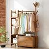 Bamboo Clothes Rail Garment Rack Hanging Stand Coat Wardrobe Storage Shelf UK