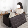 Black Faux Leather Two-seater Folding Storage Stool Storage Toy Box Chair Seat