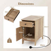 Bedroom Side Table Storage Cabinet Nightstand w/USB Ports & Outlets-Natural