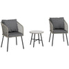 3 Piece Rattan Bistro Set with Cushions Grey