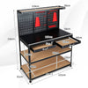 Metal Work Bench Garage Worktable Storage Table W/ Pegboard Shelves & Drawers