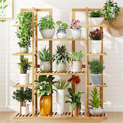 Bamboo Plant Stand 17 Pot Flower Display Rack Corner Garden Shelf Holder