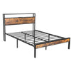4ft6 Metal Bed Frame with Wood Headboard and Footboard/Heavy Duty Slat Support