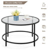 Round Coffee Table Tempered Glass Black Sofa Side Table Living Room Metal Frame