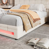 Upholstered Bed 4ft6 Double LED Hydraulic Bed Frame with Ottoman Storage Beige
