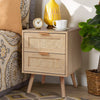 2pcs/Set Rattan Bedside Table Nightstand Cabinet 2 Drawer Wood Veneer Side Table