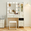 White Dressing VanityTable Makeup Desk with LED Mirror 5Drawers Charging Station