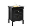 Black Bedside Table, 2 Drawers Nightstands with Metal Handles and Solid Wood Leg