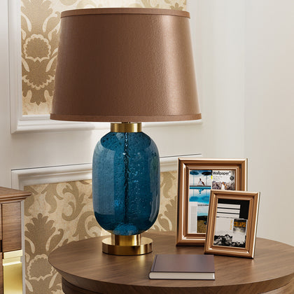 Modern Coastal Blue Glass LED Table Lamp Art Glass Bedside Lamp Reading Lights