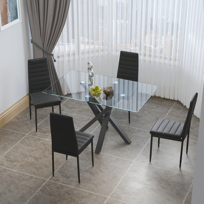 Modern Glass Dining Table 2/4/6 Chairs Set Comfortable Durable Kitchen Home Cafe