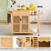 Bamboo Rolling Storage Sideboard w/ 2-Door Cabinet-Natural