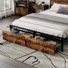 DOUBLE METAL BED FRAME WITH LED, CHARGING STATION, STORAGE HEADBOARD AND DRAWERS