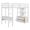 High Sleeper Bunk Bed, 3ft Solid Pine Wood Kids Loft Bed Frame With Desk Storage