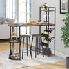 3PCS Bar Table & 2 Stool Industrial Kitchen Dining Set W/ Wine Rack Side Storage