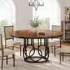120cm Round Dining Table for 4 People, Rustic Dining Room Table with Metal Base