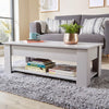 Grey Wooden Coffee Table With Lift Up Top Storage Area and Magazine Shelf
