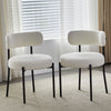Set of 2 Boucle Dining Chairs with Oversized Seat Round Kitchen Chairs White