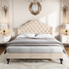 Double Size Bed 4ft6 Velvet Upholstered Slatted Bed Frame with Headboard Beige