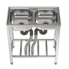 Stainless Steel Double Bowl Kitchen Sink Commercial Catering Wash Sink w/Shelf