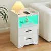 Bedside Table LED Light Nightstand High Gloss 2 Drawers USB Port Power Plug