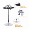 Chromed Base Round Black MDF Silver Base Bar Table&2x Grey PU Leather Bar Stools