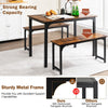 3 PCS Brown Dining Table Set Dining Table & 2 Benches Kitchen Space-Saving