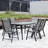 1.5m Black Garden Table Rectangle Glass Indoor Outdoor Dining Table Parasol Hole