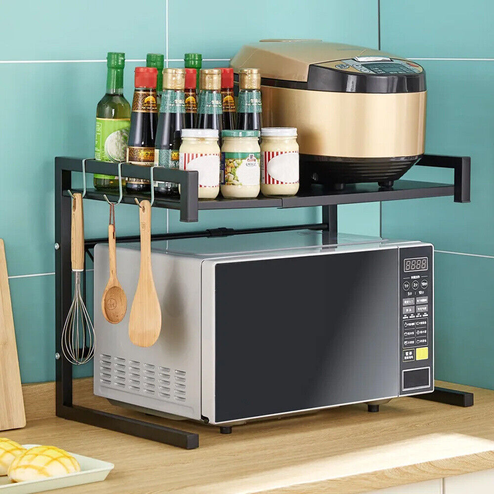 2/3Tier Extendable Microwave Oven Rack Stand Storage Holder Kitchen Corner Shelf