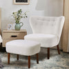 Sherpa Teddy White Single Sofa Armchair Button Wingback Accent Chair w/Footstool
