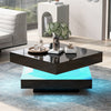 Square Coffee Table Black High Gloss Wooden Centre Tea Table with LED RGB Lights