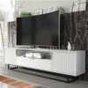 200cm Loft Retro TV Unit | Milled Fronts | White Vintage Cabinet Cupboard Stand