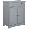 Bathroom Floor Storage Cabinet w/ 2 Drawers Door Cupboard Grey