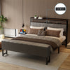 4FT6 METAL BED FRAME WITH GREY FABRIC UPHOLSTERED HEADBOARD DOUBLE BED FRAME Bft