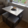 Compact Dining Table and 4 Ottoman Chairs Set Space Saving Storage Kitchen Grey