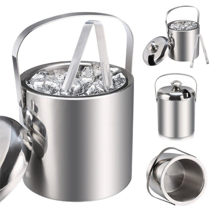 1.2 L Double Walled Stainless Steel Insulated Ice Bucket with Lid & Tong Party