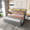 Modern Double Single Metal Bed Frame Upholstered Headboard with LED Lights Grey
