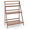 Garden Foldable Flower Pot Display Shelf 3-tier Ladder Plants Holder-Coffee