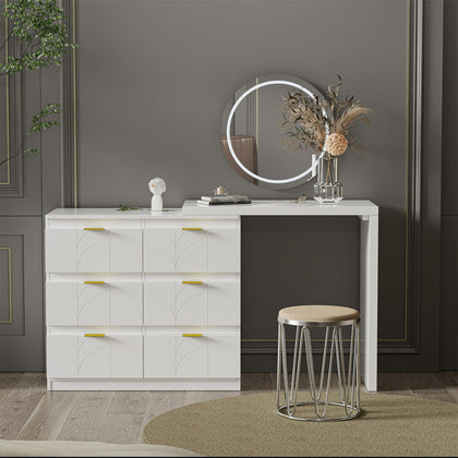 6 Drawer Dressing Table Makeup Desk Modern Vanity Table Bedroom Furniture White