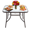 Metal Garden Dining Table Outdoor Patio Tempered Glass Top with Parasol Hole