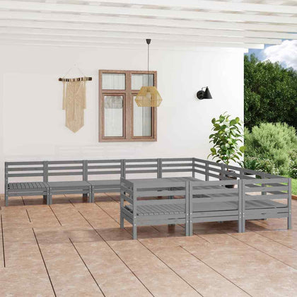 11 Piece Garden Lounge Set Grey Solid Wood Pine vidaXL