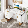 Computer Desk Home Office Desk with Floating Desktop & Dual Drawers White