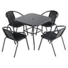 Black Garden Table 80cm Square Patio Bistro Glass Top Dining Table &Parasol Hole