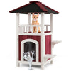 2-Story Cat Shelter Wooden Cat House Weatherproof Pet Hutch w/Removable Floor