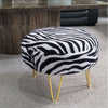 Round Footstool in Zebra Fabric with Gold Designer Legs Chic Animal Print stool