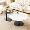 2pcs Round Coffee Table Set Thicken Solid Slate & Glass Tabletop Bedside Table