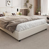 4ft6 Double Slatted Bed Frame, Headboard with Charging Port and Lighting Beige