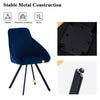 2Pcs Blue Dining Chairs Velvet Padded Seat Dining Room Chair Modern Metal Legs